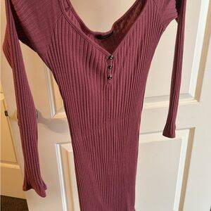 Long Sleeve Ribbed Dress - Purple